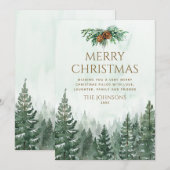 素朴な水彩画の緑の松の木の森のクリスマス シーズンカード (正面/裏面)