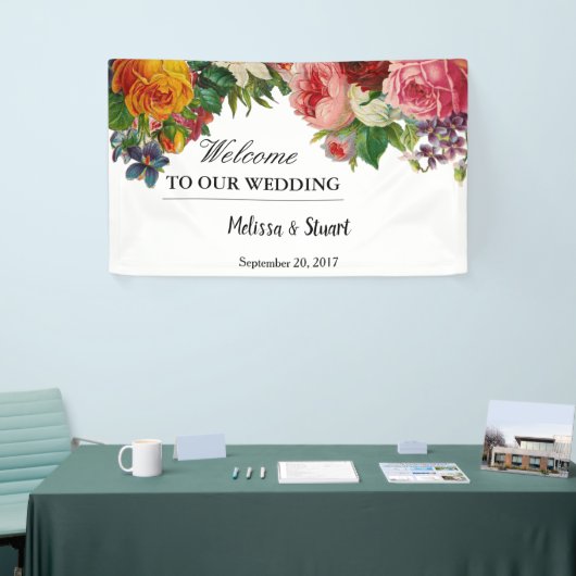 素朴な水彩画の花の歓迎された結婚式 横断幕 (トレードショー)
