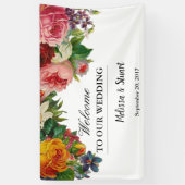素朴な水彩画の花の歓迎された結婚式 横断幕 (縦)