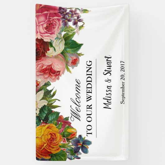 素朴な水彩画の花の歓迎された結婚式 横断幕 (縦)