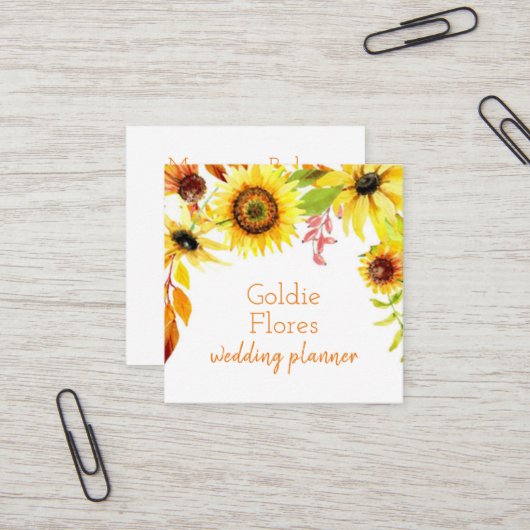 素朴な水彩画の花柄のヒマワリ スクエア名刺 (正面/裏面インサイチュ)