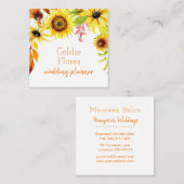 素朴な水彩画の花柄のヒマワリ スクエア名刺 (正面/裏面)