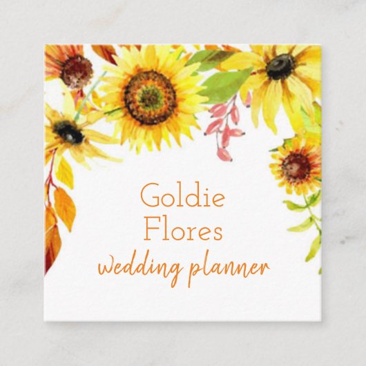 素朴な水彩画の花柄のヒマワリ スクエア名刺 (正面)