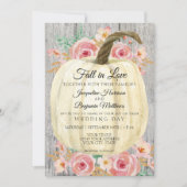 素朴な水彩画の花模様の白いカボチャとグレーの木 招待状 (正面)