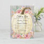 素朴な水彩画の花模様の白いカボチャとグレーの木 招待状 (スタンド正面)