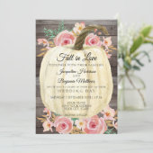 素朴な水彩画の花模様の白いパンプキンとローズウッド 招待状 (スタンド正面)