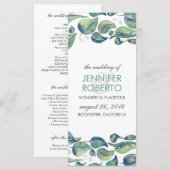 素朴な水彩画の花輪の葉の結婚式プログラム プログラム (正面/裏面)