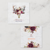 素朴な水彩画の花、ボヘミアンスタイルのドクロと矢印 スクエア名刺 (正面/裏面)