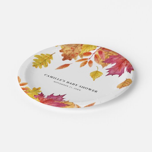 素朴な水彩画の落ち葉オータムパーティー ペーパープレート (アングル)