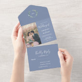 素朴な水彩画の葉のイニシャル写真 ウェディング オールインワン招待状 (貼ってはがせる)