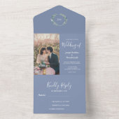 素朴な水彩画の葉のイニシャル写真 ウェディング オールインワン招待状 (内側)