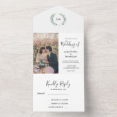 素朴な水彩画の葉のイニシャル写真 ウェディング オールインワン招待状 (内側)