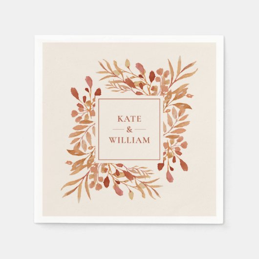 素朴な水彩画の葉のオータム・フォール・ウェディング スタンダードカクテルナプキン (正面)