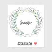 素朴な水彩画の葉のモノグラム名前カットステッカー シール (シート)