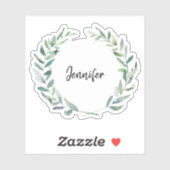 素朴な水彩画の葉のモノグラム名前切り抜きステッカー シール (シート)