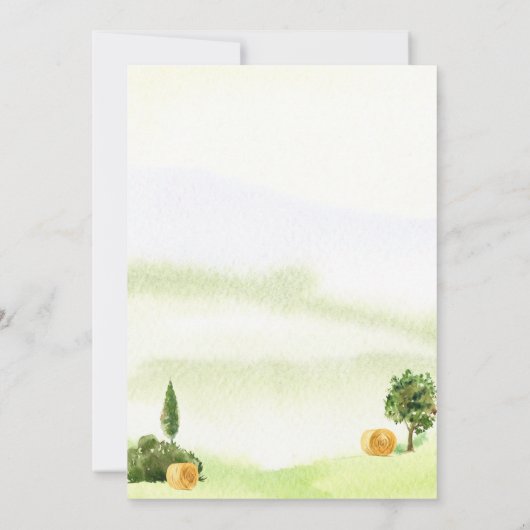 素朴な水彩画の赤い納屋の地方の農村の結婚式 サンキューカード (裏面)