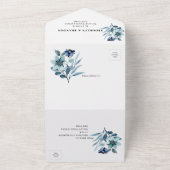 素朴な水彩画の青い花束のイラスト オールインワン招待状 (外側)