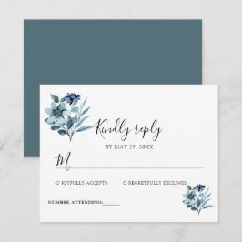 素朴な水彩画の青い花束のイラスト 出欠カード