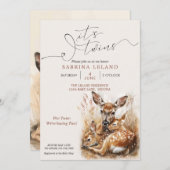 素朴な水彩画の鹿と双子の子鹿 招待状 (正面/裏面)