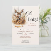 素朴な水彩画の鹿と双子の子鹿 招待状 (スタンド正面)