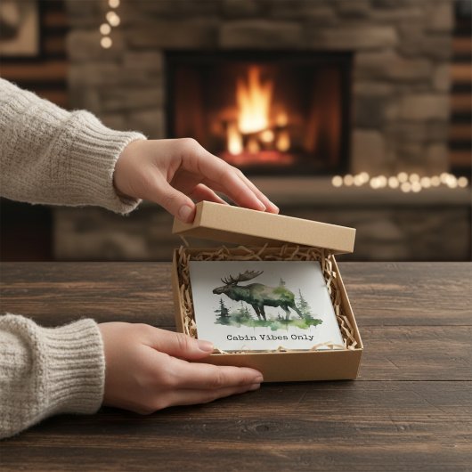 素朴な水彩画の鹿のロッジ　森林 ガラスコースター