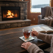 素朴な水彩画の鹿のロッジ　森林 ガラスコースター