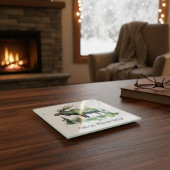 素朴な水彩画の鹿のロッジ　森林 ガラスコースター