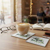 素朴な水彩画の鹿のロッジ　森林 ガラスコースター