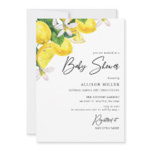 素朴な水彩画の黄色いレモンのベイビーシャワー