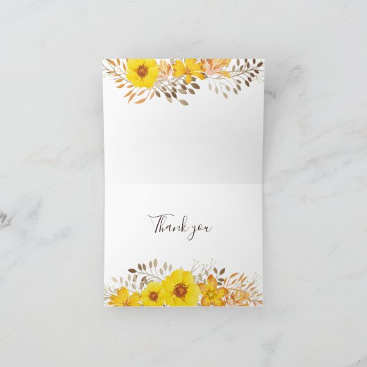 素朴な水彩画の黄色の野生のバラ サンキューカード (内部)