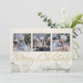 素朴な水彩画の3枚の写真のクリスマスカード シーズンカード (スタンド正面)