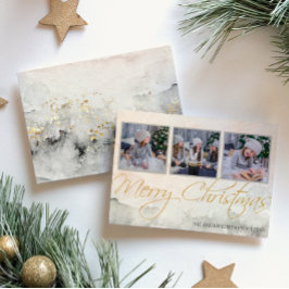 素朴な水彩画の3枚の写真のクリスマスカード シーズンカード