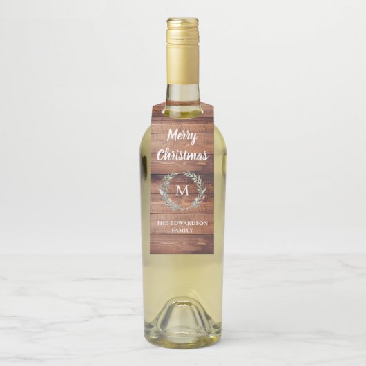 素朴な水彩画は木製のメリークリスマスを去ります ボトルネックタグ (ボトル)