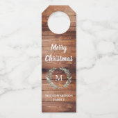 素朴な水彩画は木製のメリークリスマスを去ります ボトルネックタグ (正面)