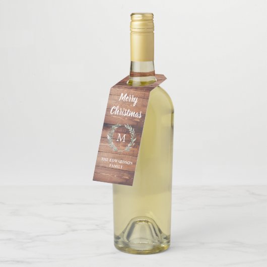 素朴な水彩画は木製のメリークリスマスを去ります ボトルネックタグ (アングル)