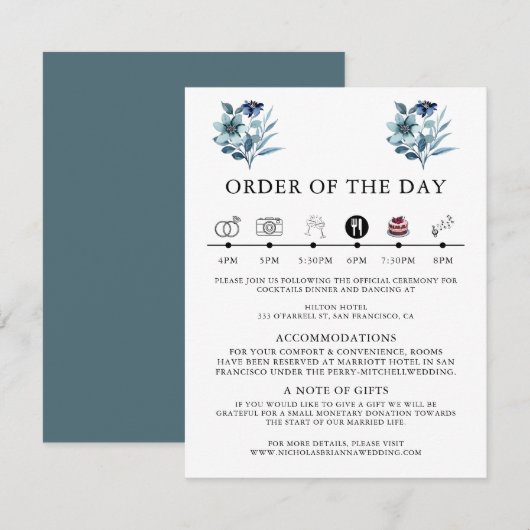 素朴な水彩画イラスト ブルー 花束 エンクロージャーカード (正面/裏面)