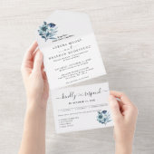 素朴な水彩画イラスト ブルー 花束 オールインワン招待状 (貼ってはがせる)