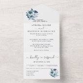 素朴な水彩画イラスト ブルー 花束 オールインワン招待状 (内側)