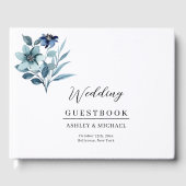 素朴な水彩画イラスト ブルー 花束 ゲストブック (正面)