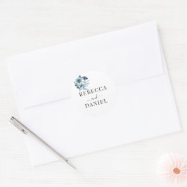 素朴な水彩画イラスト ブルー 花束 ラウンドシール