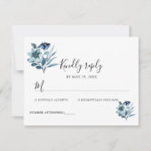 素朴な水彩画イラスト ブルー 花束 出欠カード (正面)