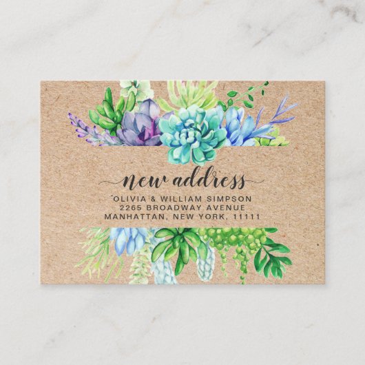 素朴な水彩画多肉植物引越しのお知らせ エンクロージャーカード (正面)