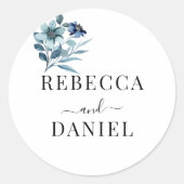素朴な水彩画風イラスト ブルーの花束 ラウンドシール (正面)