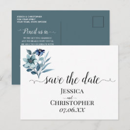 素朴な水彩画風イラスト ブルーの花束 案内ポストカード