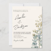 素朴な水彩画 ユーカリグリーン ウェディング インビテ 招待状 (正面)