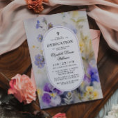 素朴な水彩画 紫と黄色の献花 招待状