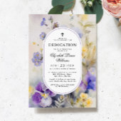 素朴な水彩画 紫と黄色の献花 招待状