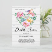 素朴な水彩花とハミングバードのウェディングシャワーの招待状 招待状 (スタンド正面)