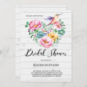 素朴な水彩花とハミングバードのウェディングシャワーの招待状 招待状 (正面/裏面)