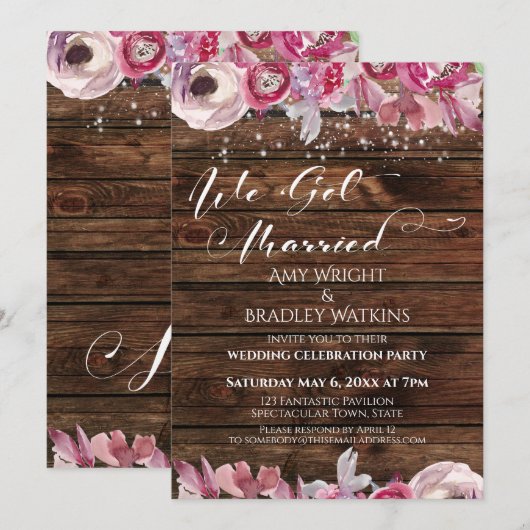 素朴な水彩花とライト ウェディングステッカー 招待状 (正面/裏面)